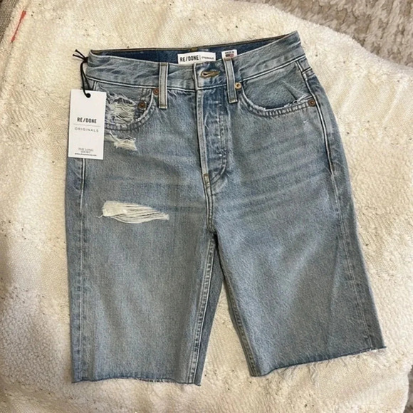 NEW Re/Done high‎ rise 80s long denim shorts - Picture 2 of 5